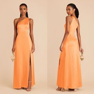Birdy Grey Kira Matte Satin One-Shoulder Apricot Formal Maxi Dress | XS